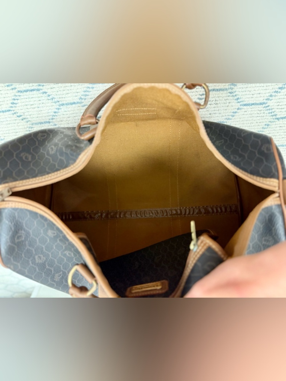 DIOR Vintage Brown Iconic Monogram Honeycomb Coated Canvas Weekender Travel Bag - Picture 11 of 16